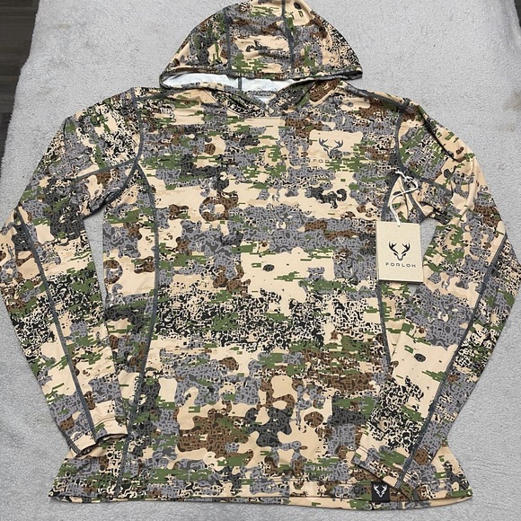 forloh Tops - Forloh Solair Sun Hoodie Womens Large Camo Pullover Lightweight Brrr Hunting NEW